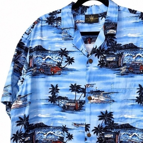 royal creations Other - Royal Creation 2XL Men Aloha Hawaiian short sleeve Button up Shirt classic car